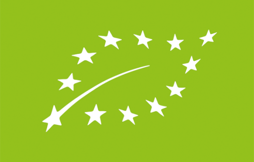 Europees biologisch keurmerk met witte sterren op een groene achtergrond